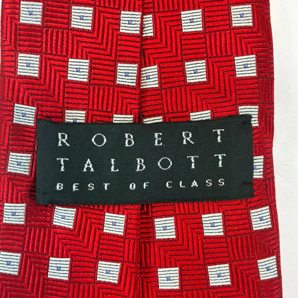 Robert Talbott Best of Class Red Geometric Silk Necktie Hand Sewn USA 3.75 Wide